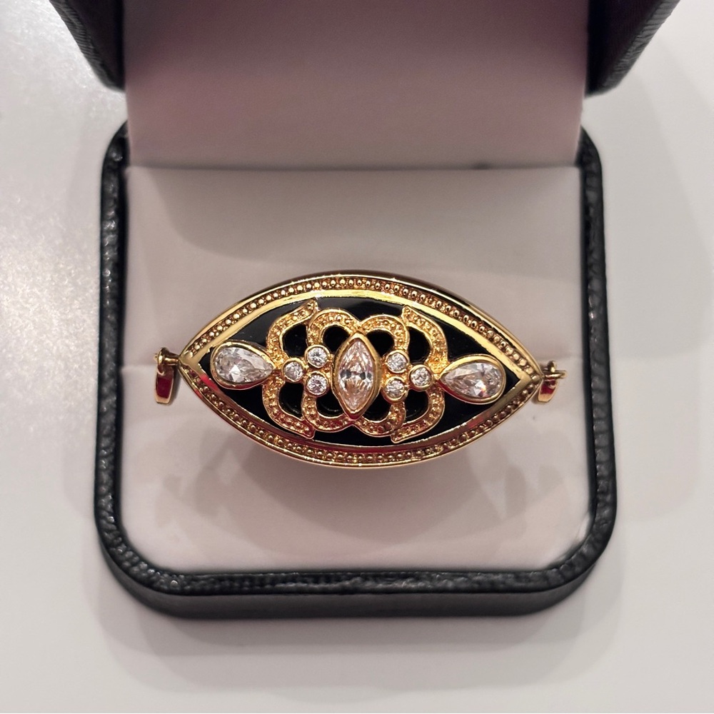 Cristina Sabatini black enamel Gold accents and Zircons Statement Ring